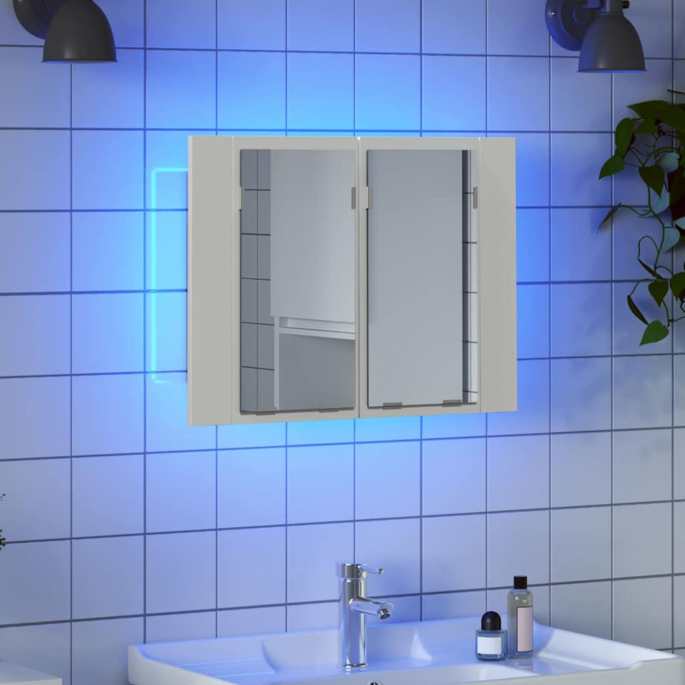 Veidrodinė vonios spintelė su LED, balta, 60x12x45cm, akrilas
