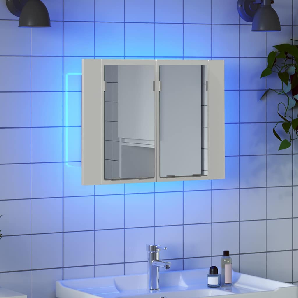 Spoguļa vannas istabas skapītis ar LED, balts, 60x12x45 cm, akrils
