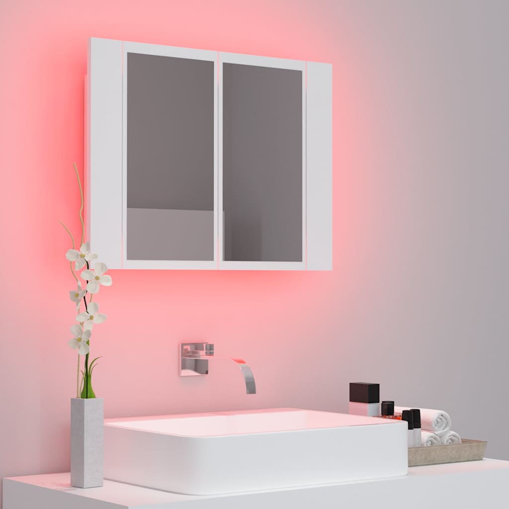 Spoguļa vannas istabas skapītis ar LED, balts, 60x12x45 cm, akrils