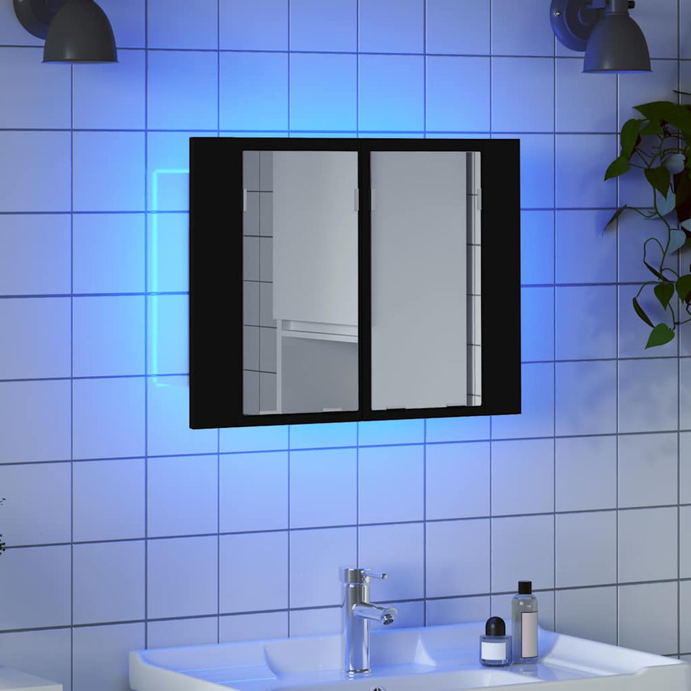 Veidrodinė vonios spintelė su LED, juoda, 60x12x45cm, akrilas
