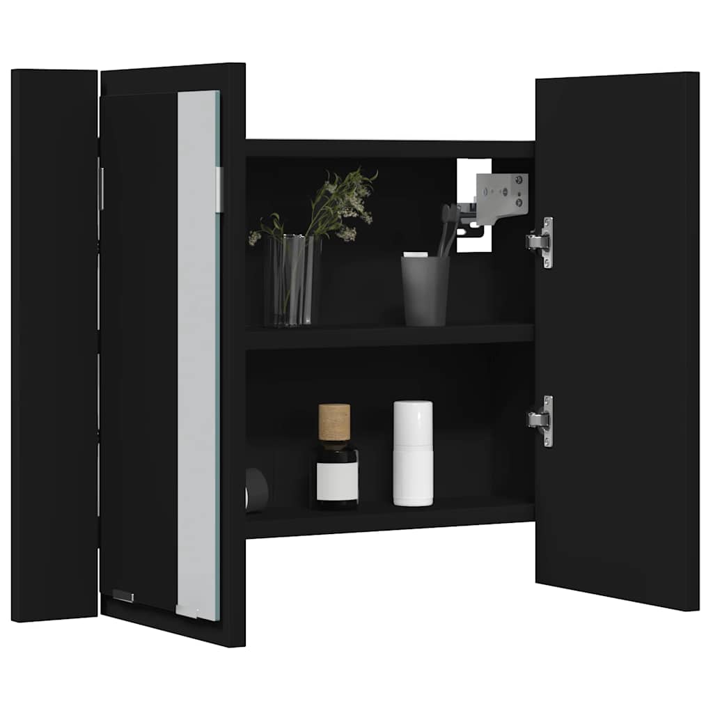 Veidrodinė vonios spintelė su LED, juoda, 60x12x45cm, akrilas