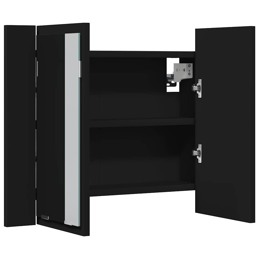 Veidrodinė vonios spintelė su LED, juoda, 60x12x45cm, akrilas