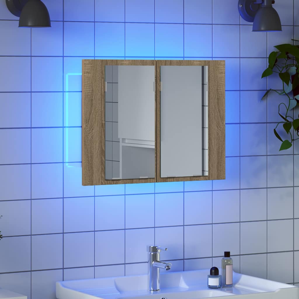 Spoguļvannas istabas skapītis ar LED, ozols, 60x12x45cm, akrils