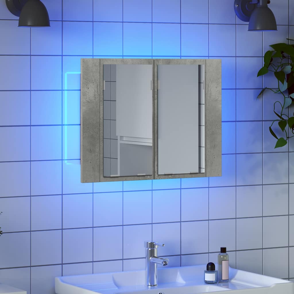 Spoguļskapītis vannasistabai ar LED, betona, 60x12x45cm, akrils