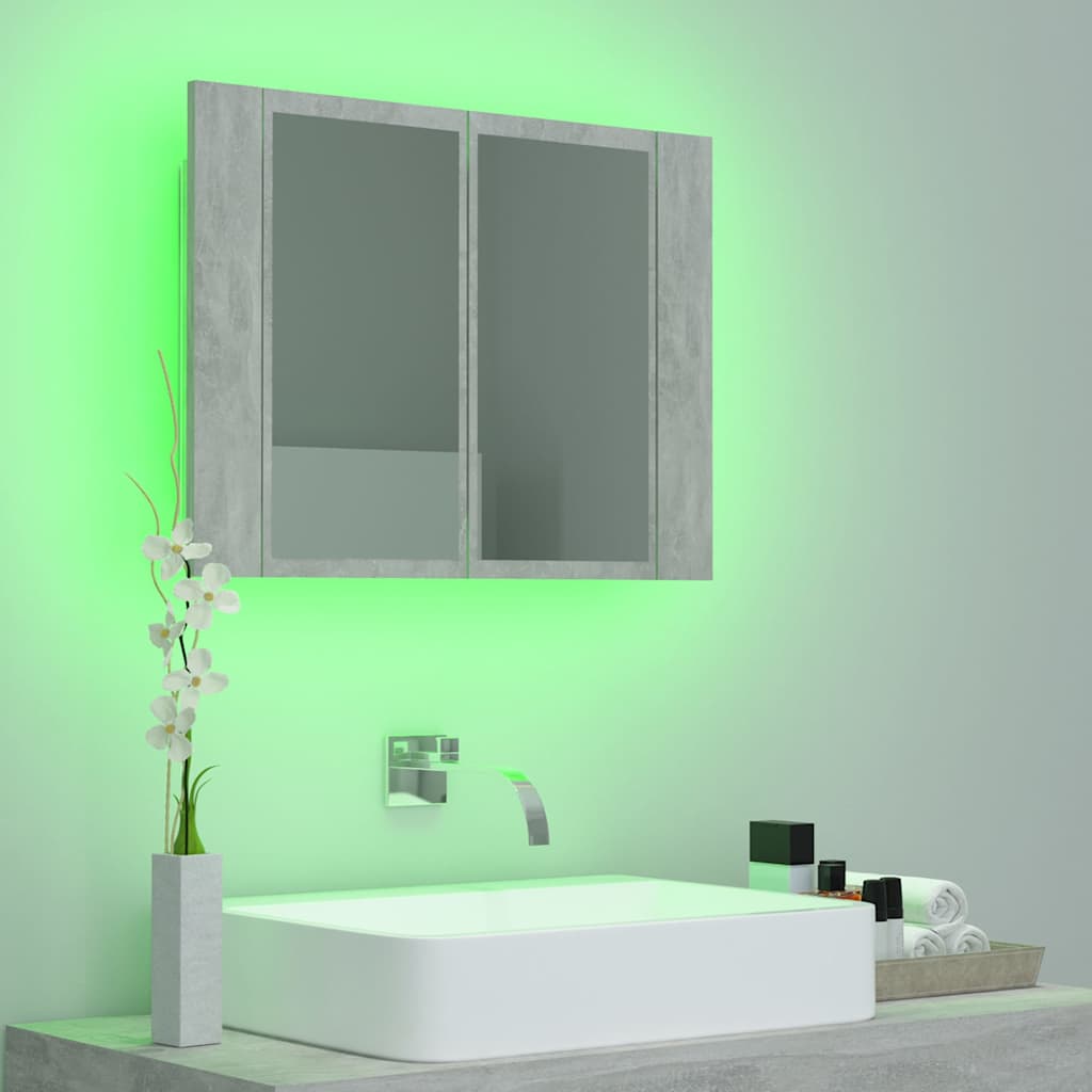 Spoguļskapītis vannasistabai ar LED, betona, 60x12x45cm, akrils