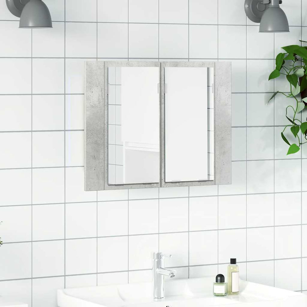Veidrodinė vonios spintelė su LED, betono, 60x12x45cm, akrilas