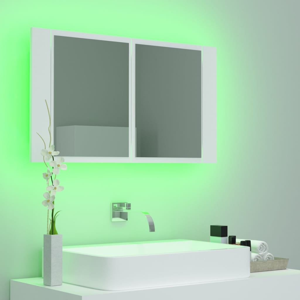 Spoguļa vannas istabas skapītis ar LED, balts, 80x12x45cm, akrils