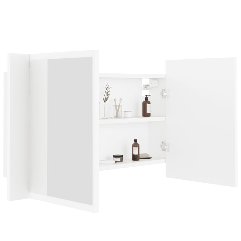 Spoguļa vannas istabas skapītis ar LED, balts, 80x12x45cm, akrils