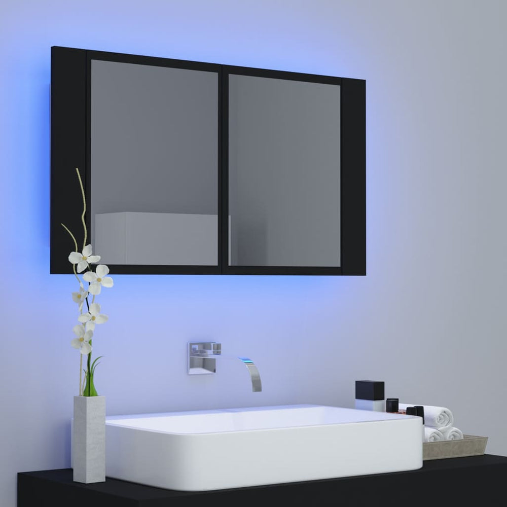Veidrodinė vonios spintelė su LED, juoda, 80x12x45cm, akrilas