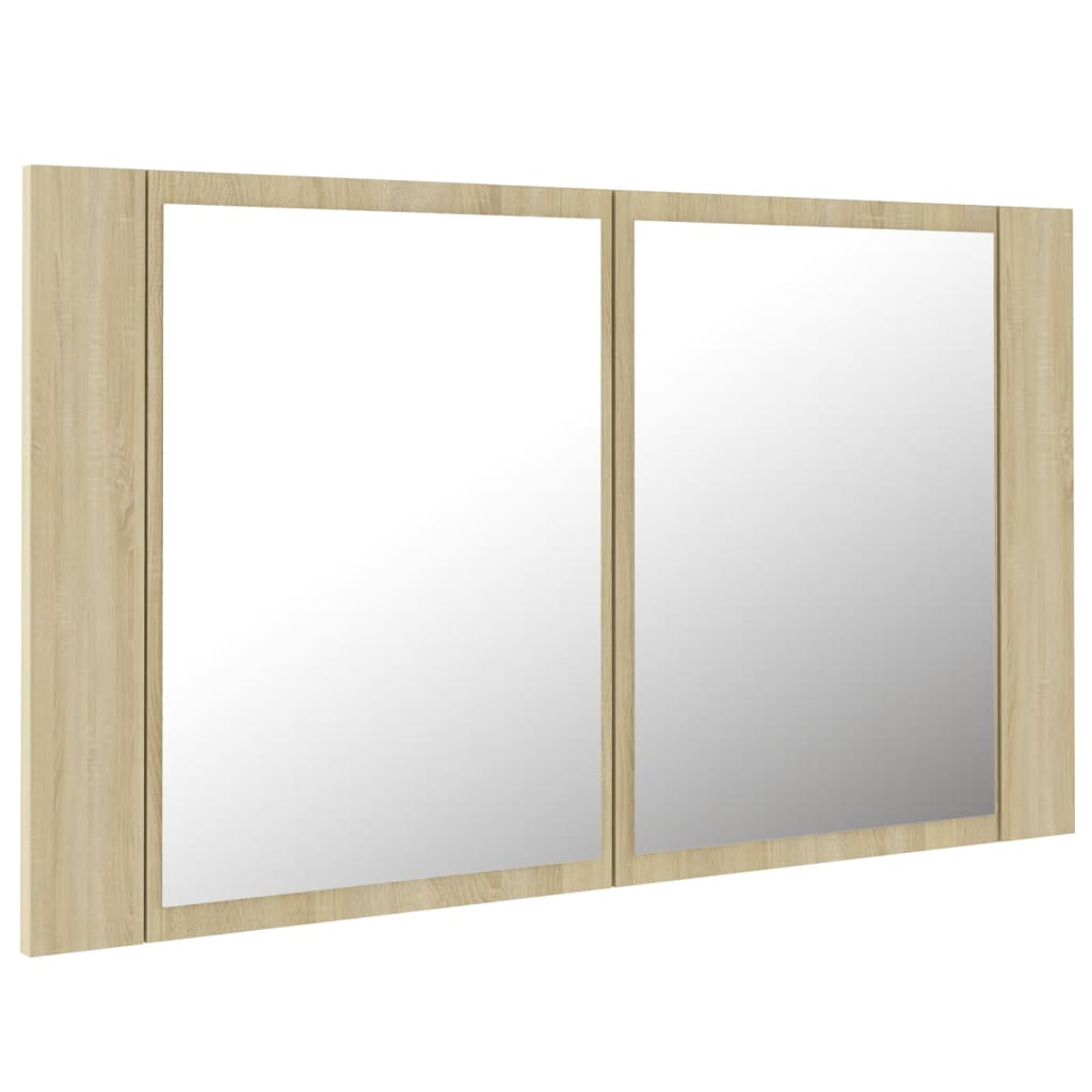 Veidrodinė vonios spintelė su LED, ąžuolo, 80x12x45cm, akrilas