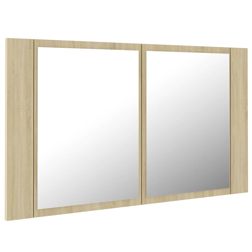 Veidrodinė vonios spintelė su LED, ąžuolo, 80x12x45cm, akrilas