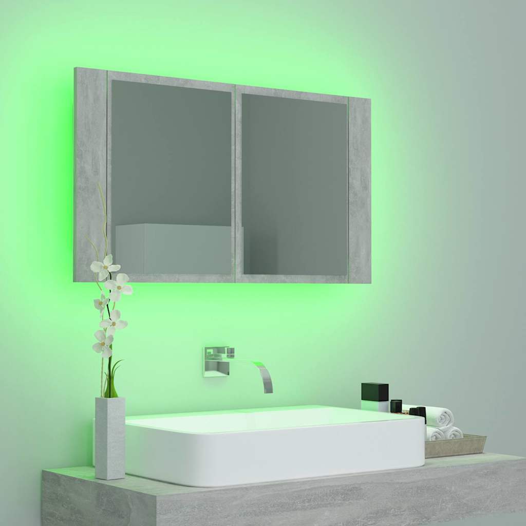 Spoguļskapis vannasistabai ar LED, betona krāsā, 80x12x45cm, akrils