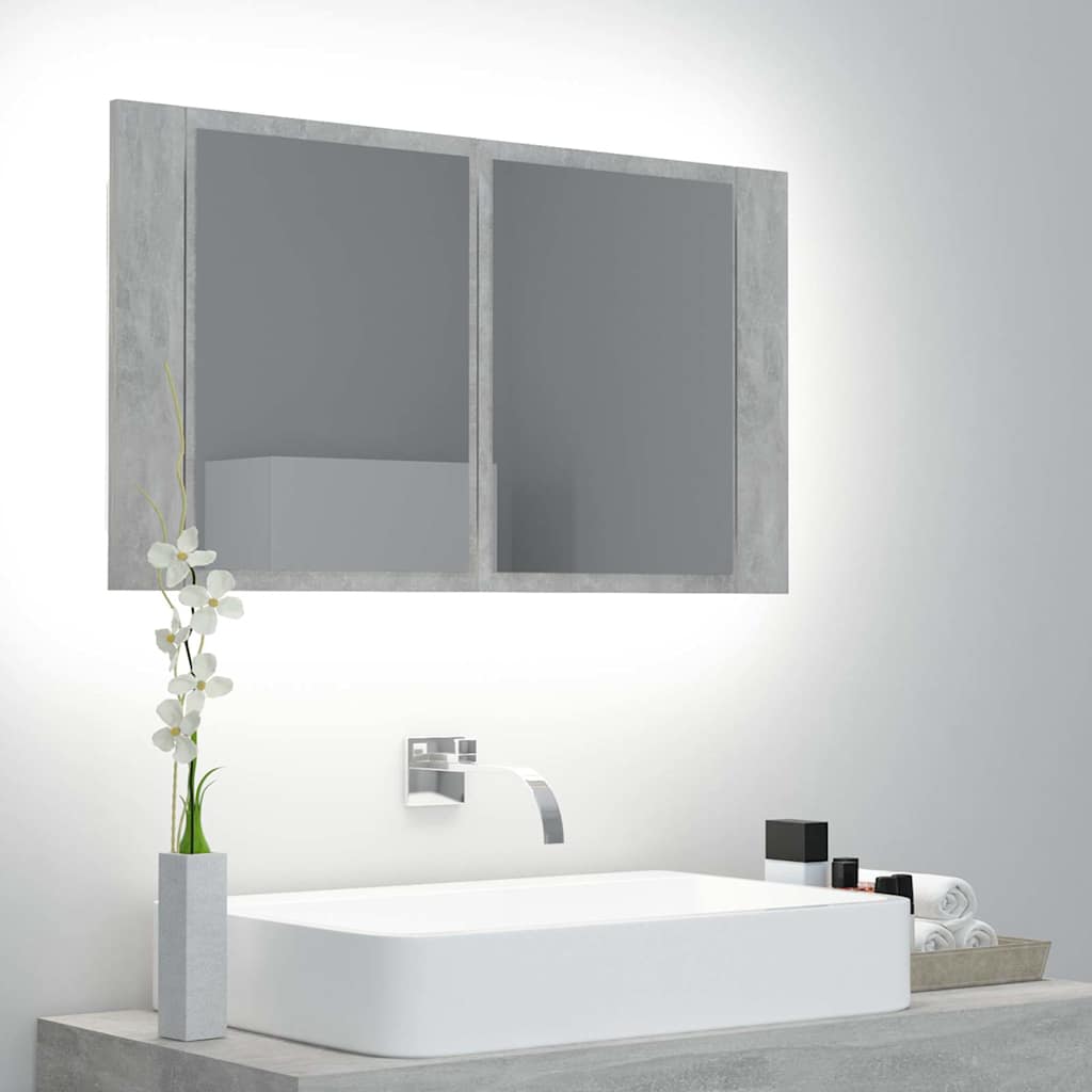Spoguļskapis vannasistabai ar LED, betona krāsā, 80x12x45cm, akrils