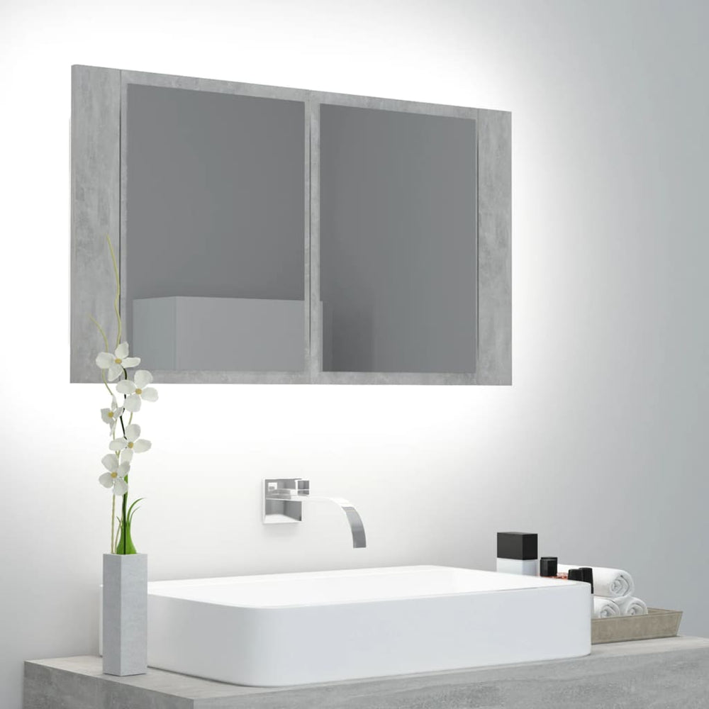 Veidrodinė vonios spintelė su LED, betono, 80x12x45cm, akrilas