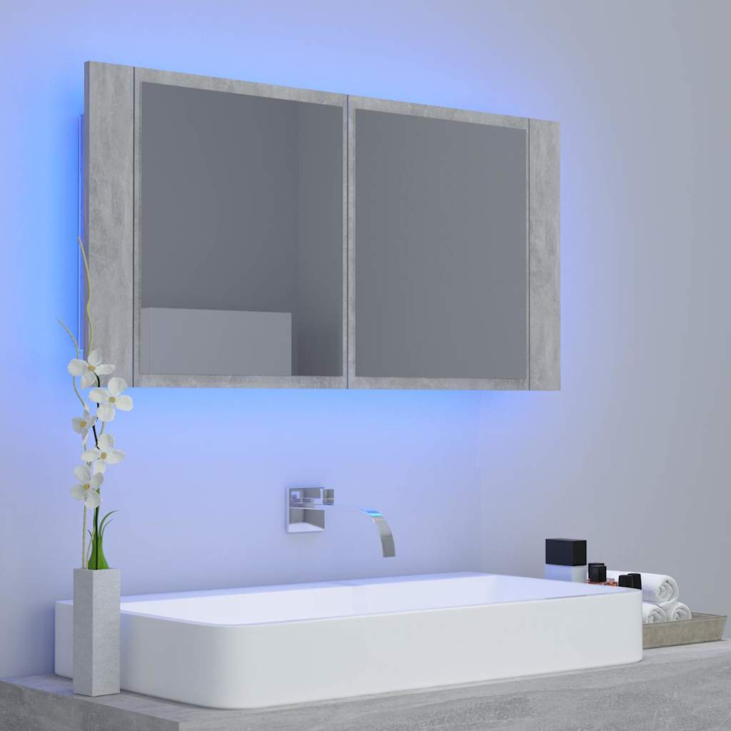 Spoguļskapītis vannasistabai ar LED, betona, 90x12x45cm, akrils