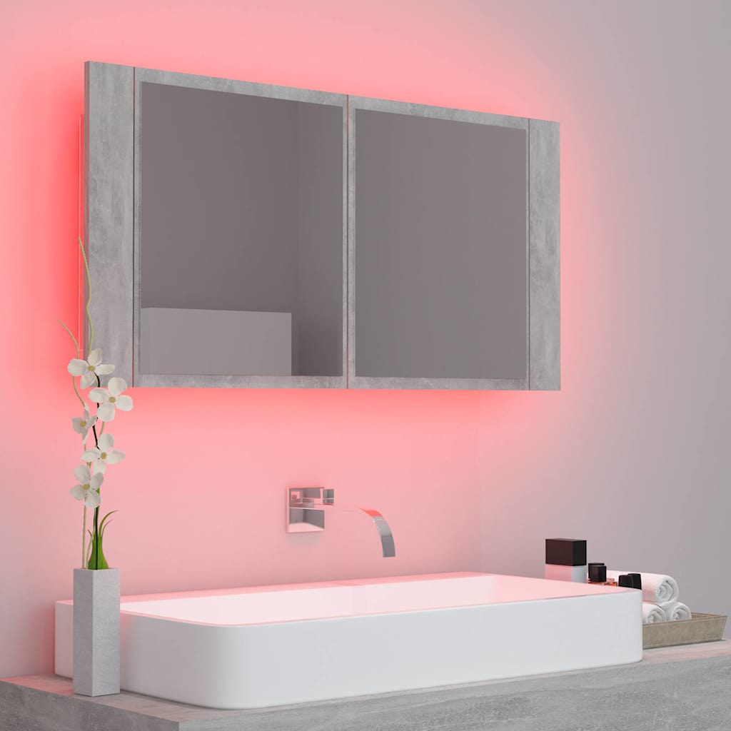 Spoguļskapītis vannasistabai ar LED, betona, 90x12x45cm, akrils