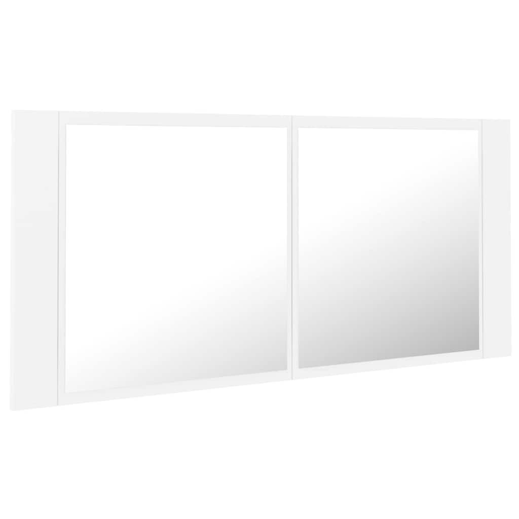 Spoguļa vannas istabas skapītis ar LED, balts, 100x12x45cm, akrils