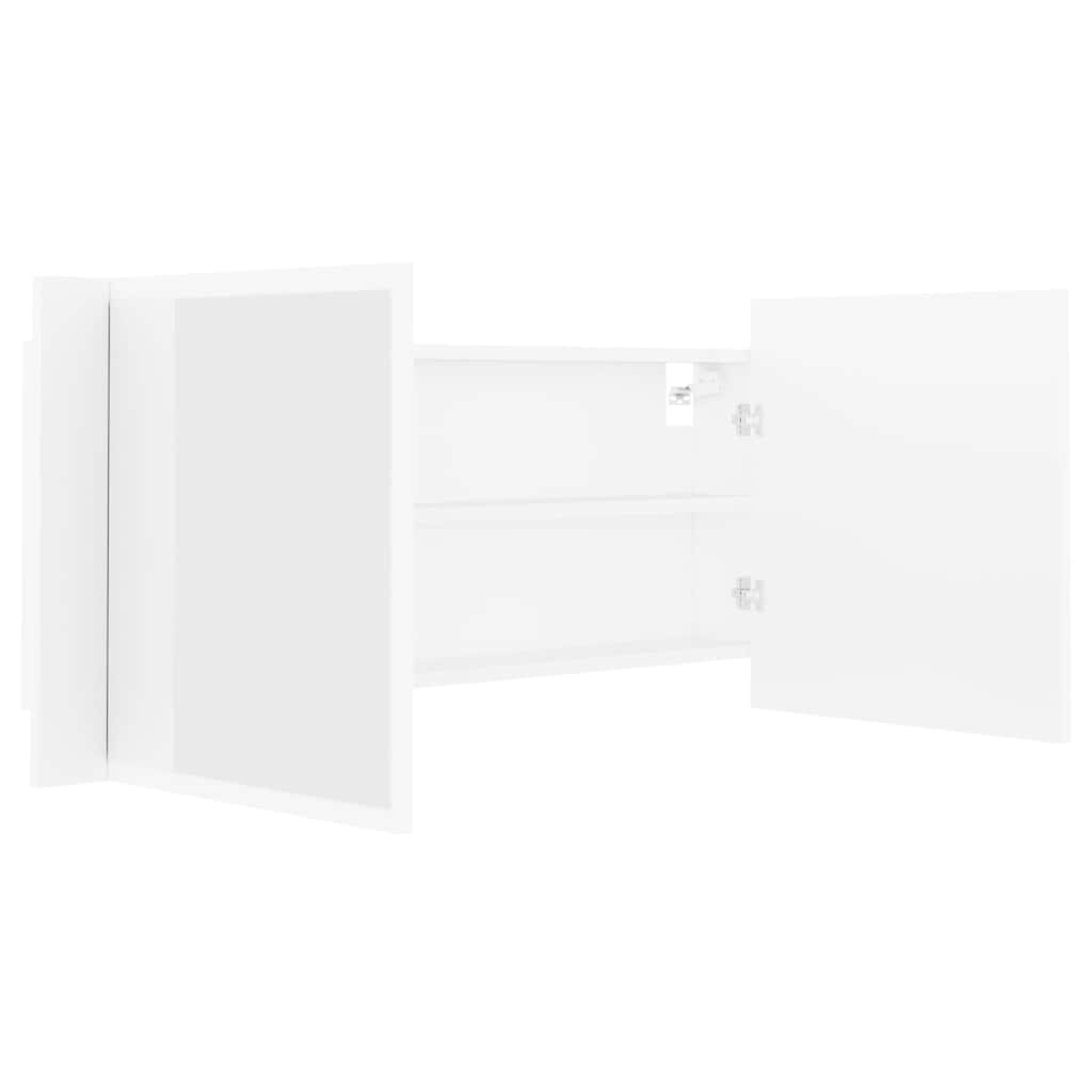 Spoguļa vannas istabas skapītis ar LED, balts, 100x12x45cm, akrils