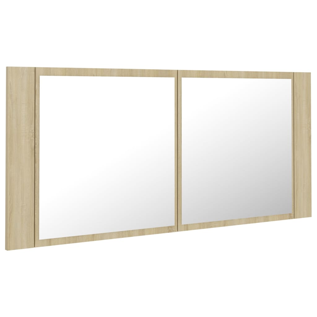 Spogulains vannas istabas skapītis ar LED, ozolkoks, 100x12x45cm, akrils