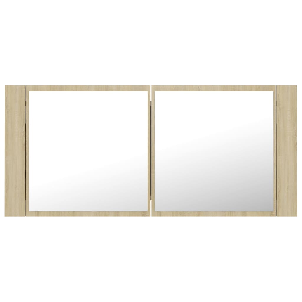 Spogulains vannas istabas skapītis ar LED, ozolkoks, 100x12x45cm, akrils