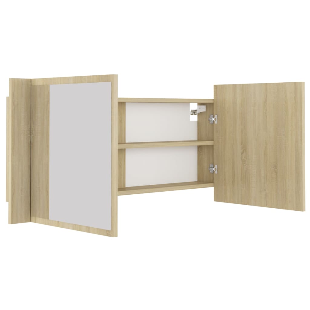 Spogulains vannas istabas skapītis ar LED, ozolkoks, 100x12x45cm, akrils