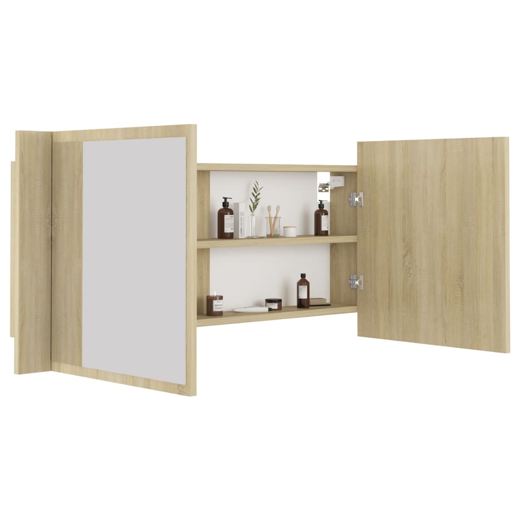 Spogulains vannas istabas skapītis ar LED, ozolkoks, 100x12x45cm, akrils
