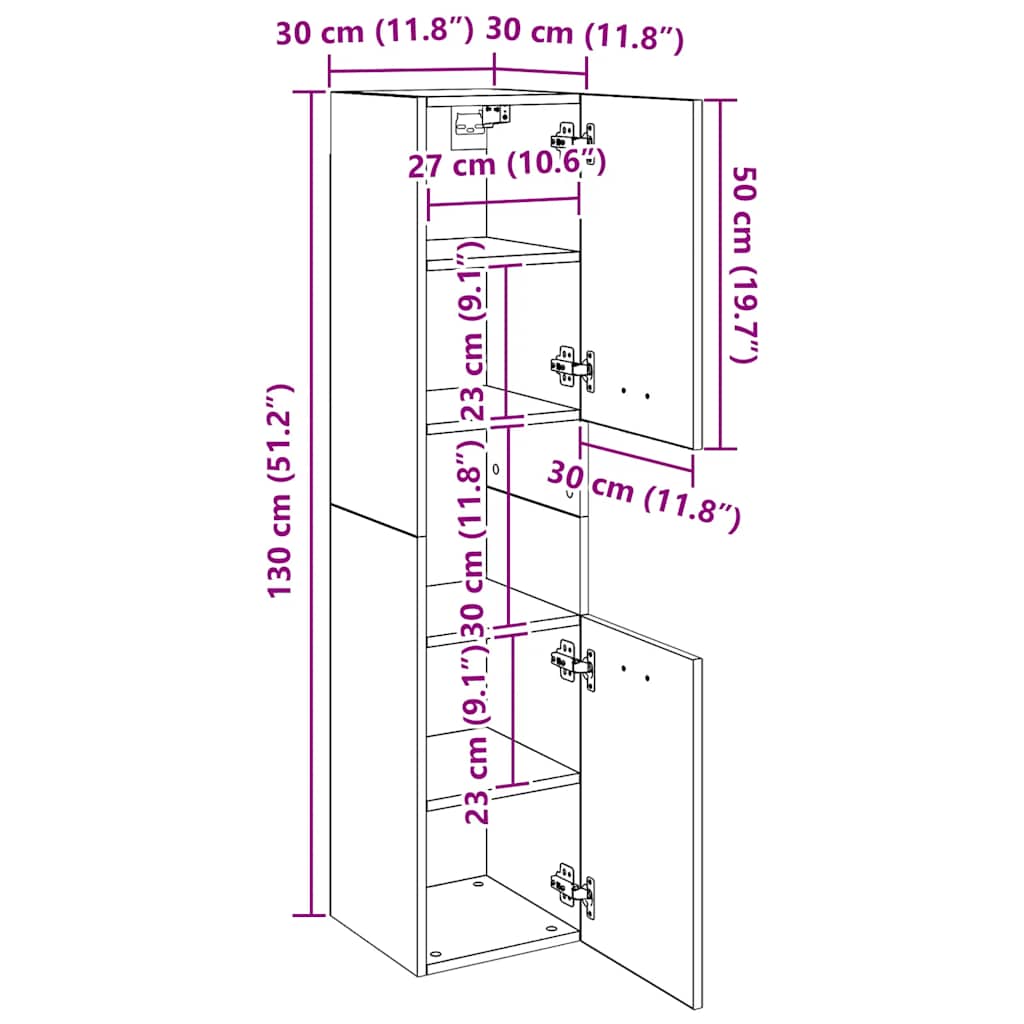 Vonios kambario spintelė, balta, 30x30x130cm, apdirbta mediena