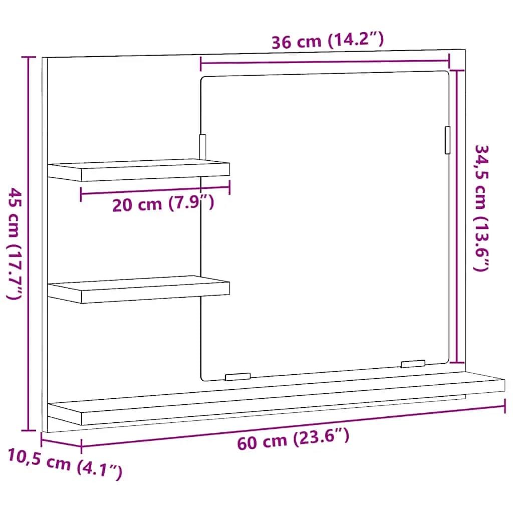 Bathroom mirror, oak, 60x10.5x45cm, wood