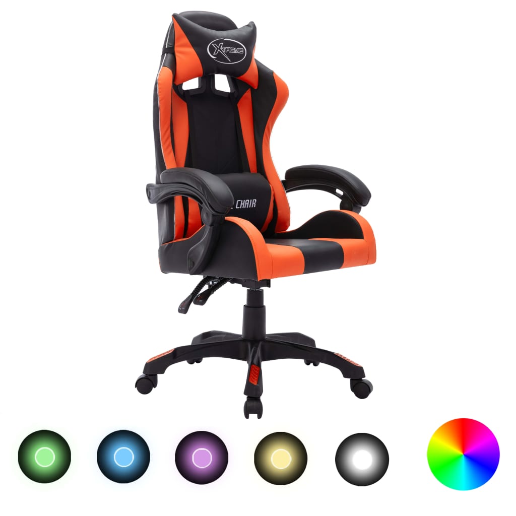 Gaming Chair with LED Lights, Orange and Black, Artificial Leather