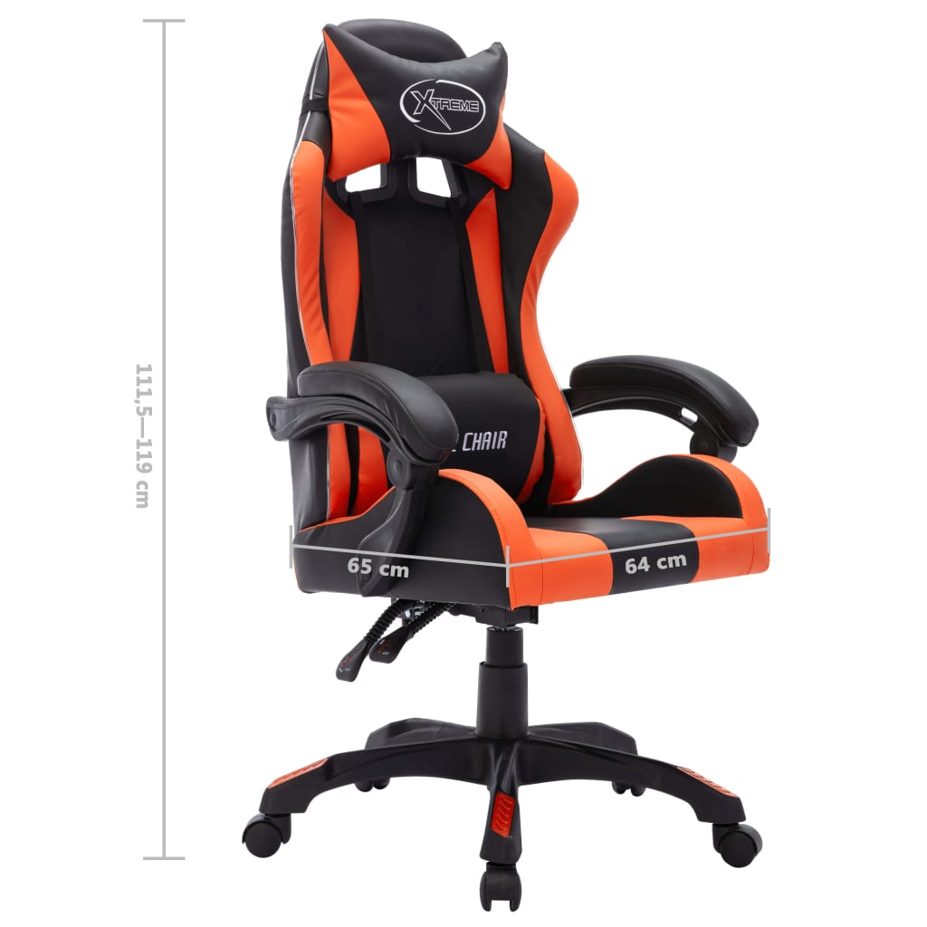 Gaming Chair with LED Lights, Orange and Black, Artificial Leather