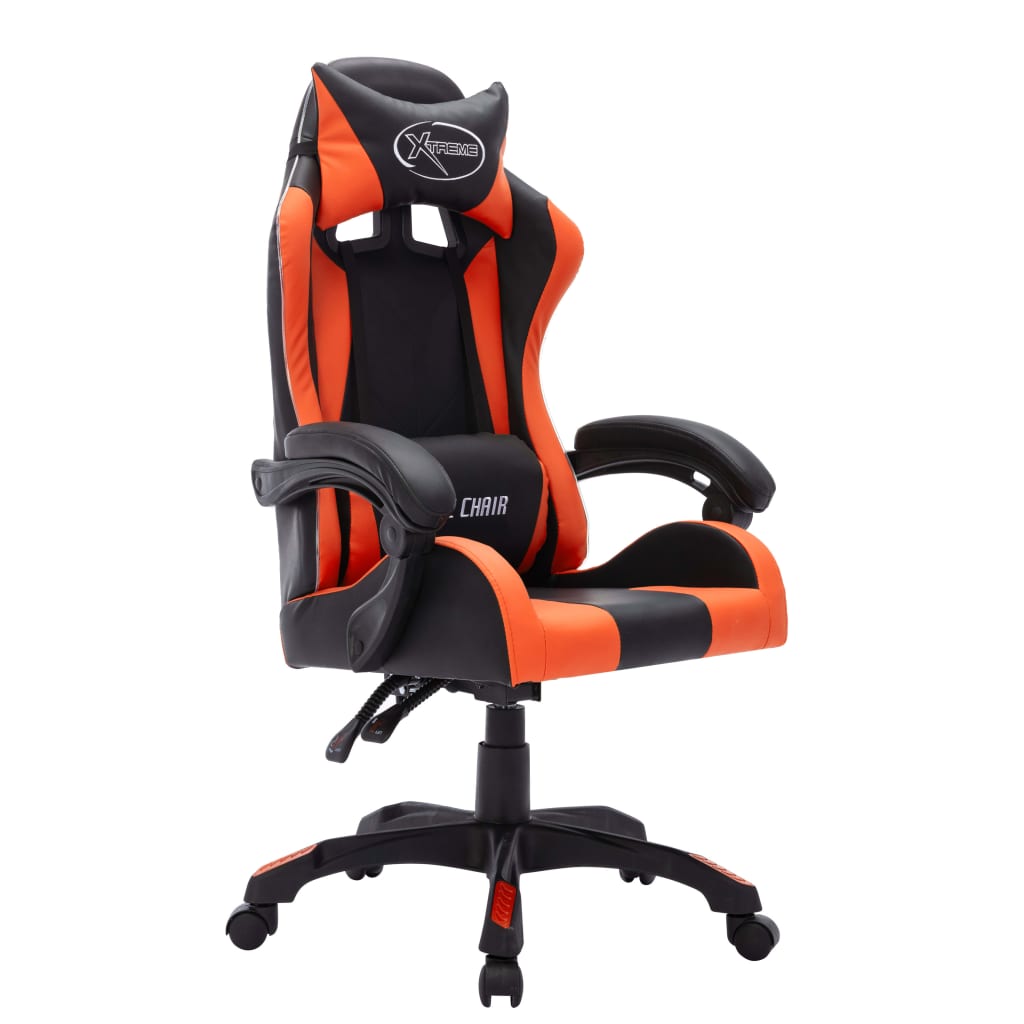 Gaming Chair with LED Lights, Orange and Black, Artificial Leather