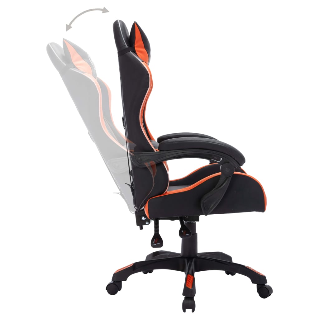 Gaming Chair with LED Lights, Orange and Black, Artificial Leather