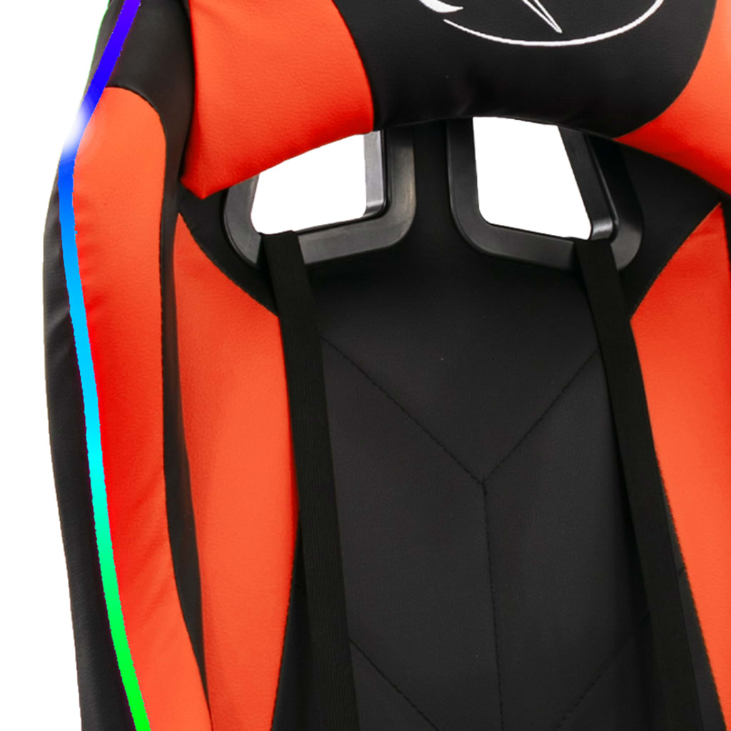 Gaming Chair with LED Lights, Orange and Black, Artificial Leather