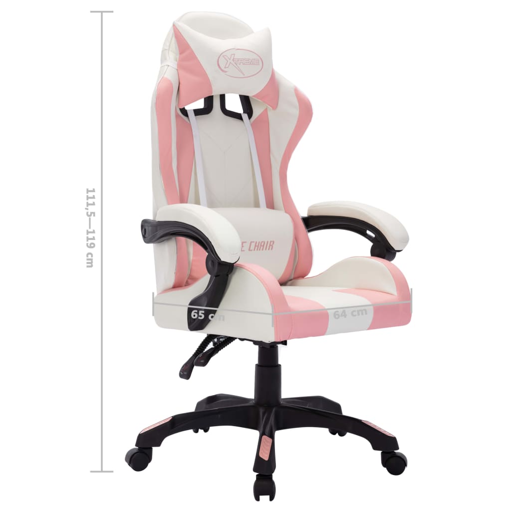 Gaming chair with LED lights, pink and black, faux leather