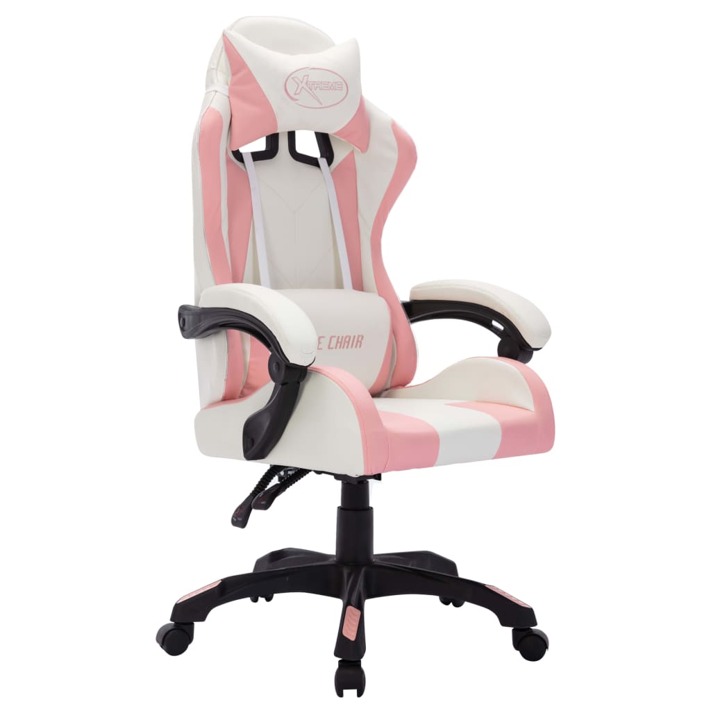 Gaming chair with LED lights, pink and black, faux leather