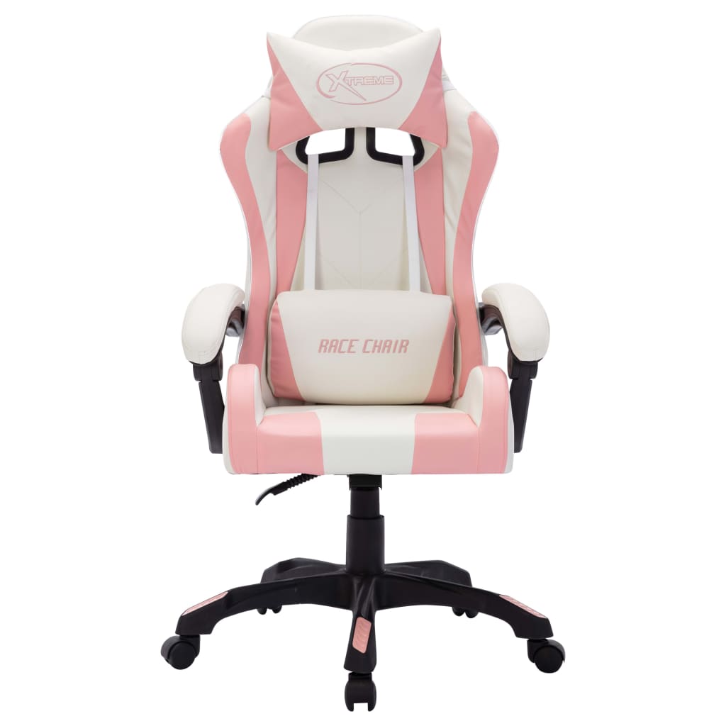 Gaming chair with LED lights, pink and black, faux leather