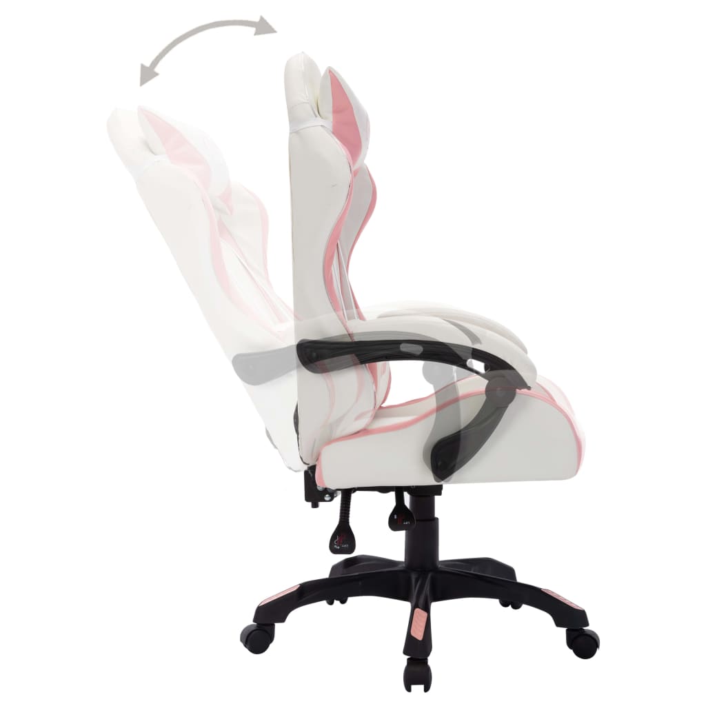 Gaming chair with LED lights, pink and black, faux leather