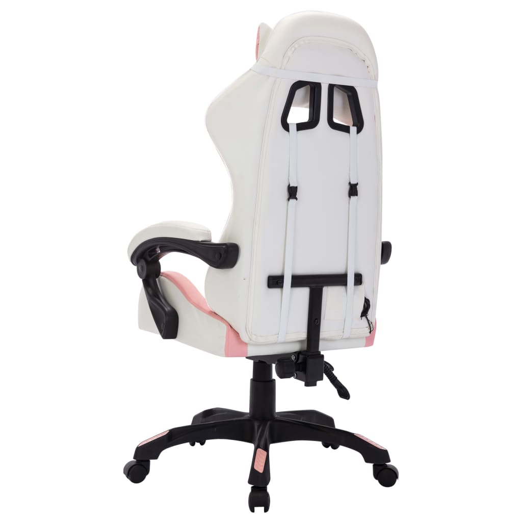 Gaming chair with LED lights, pink and black, faux leather
