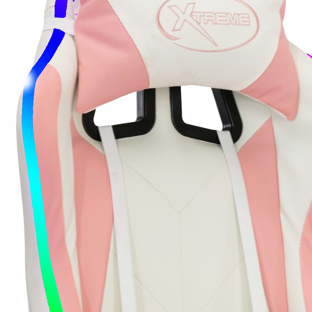 Gaming chair with LED lights, pink and black, faux leather