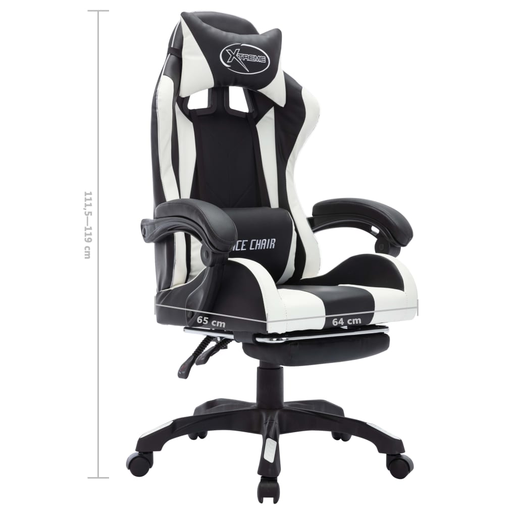 Gaming chair with LED lights, white and black, artificial leather