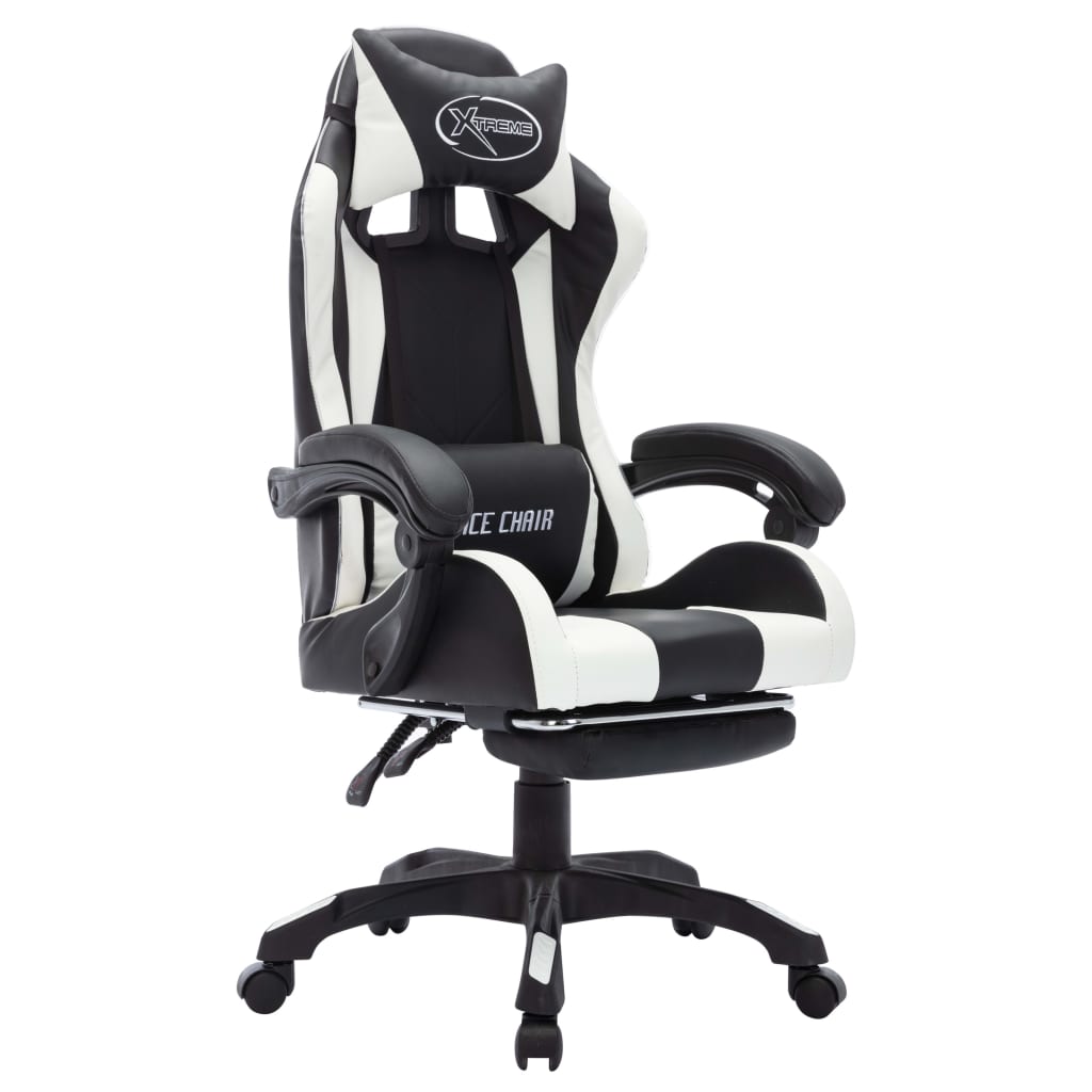 Gaming chair with LED lights, white and black, artificial leather
