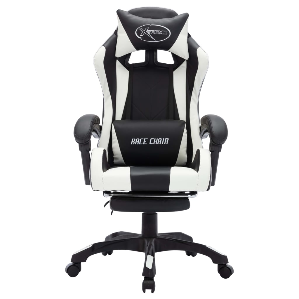 Gaming chair with LED lights, white and black, artificial leather
