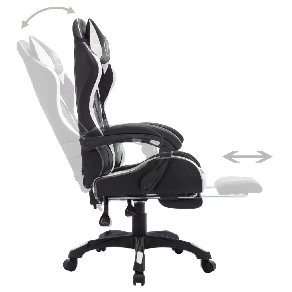 Gaming chair with LED lights, white and black, artificial leather