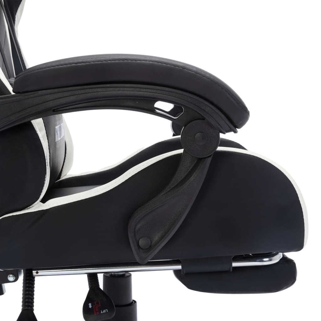Gaming chair with LED lights, white and black, artificial leather