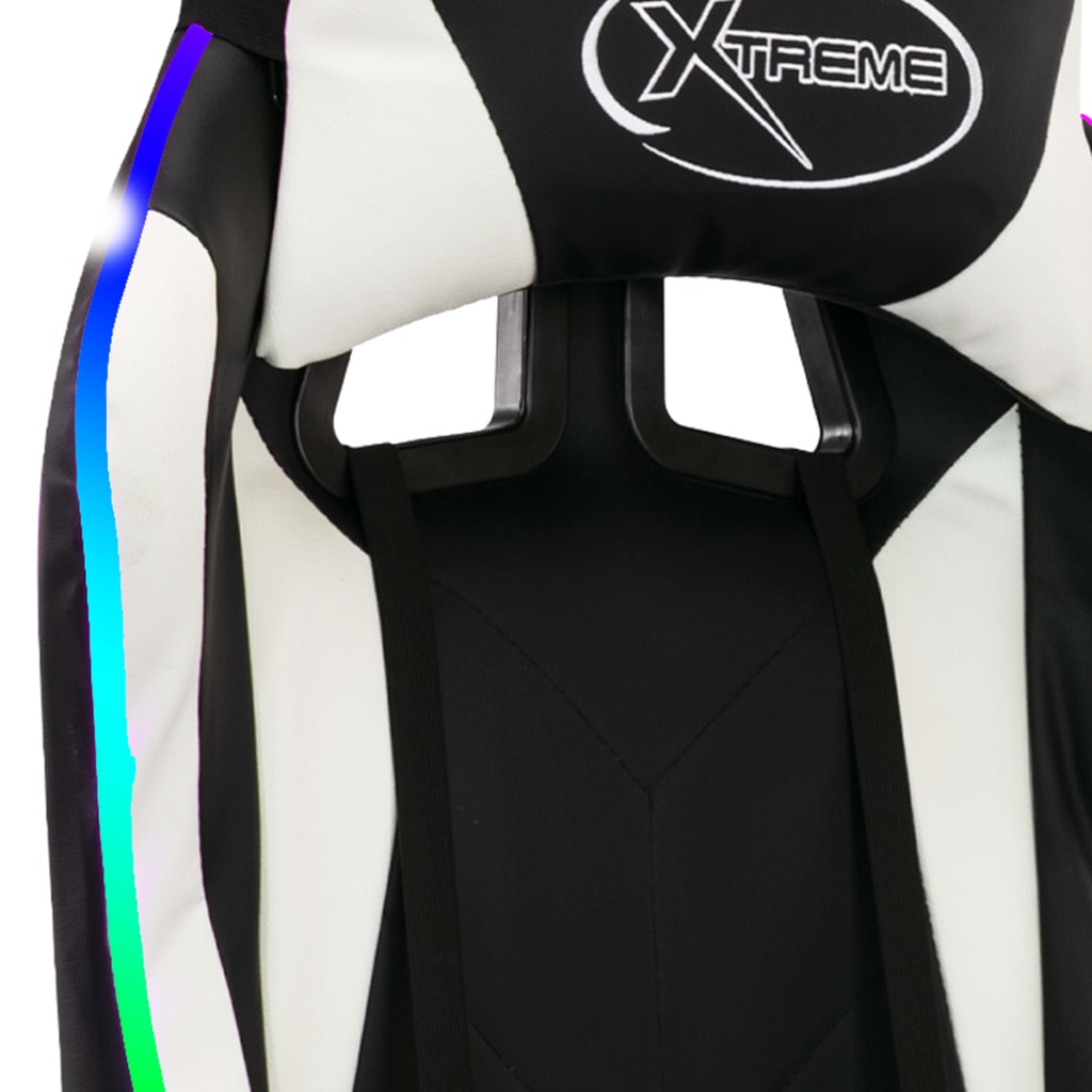 Gaming chair with LED lights, white and black, artificial leather