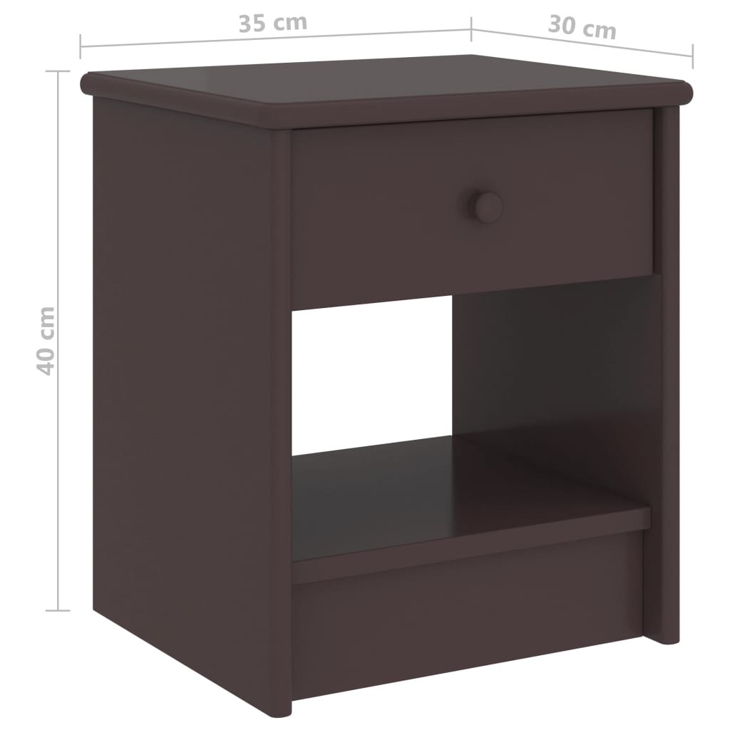 Bedside table, dark brown, 35x30x40cm, solid pine