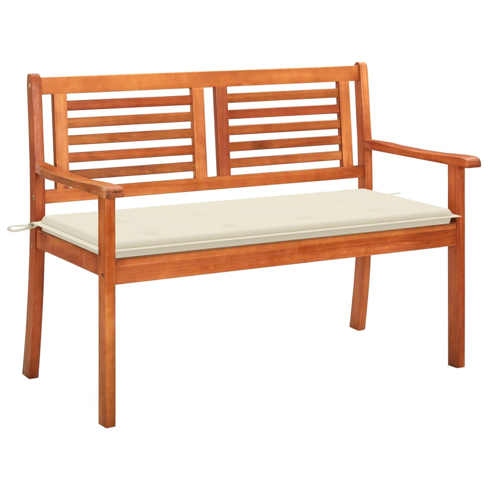Two-seater garden bench with cushion, 120cm, solid eucalyptus wood