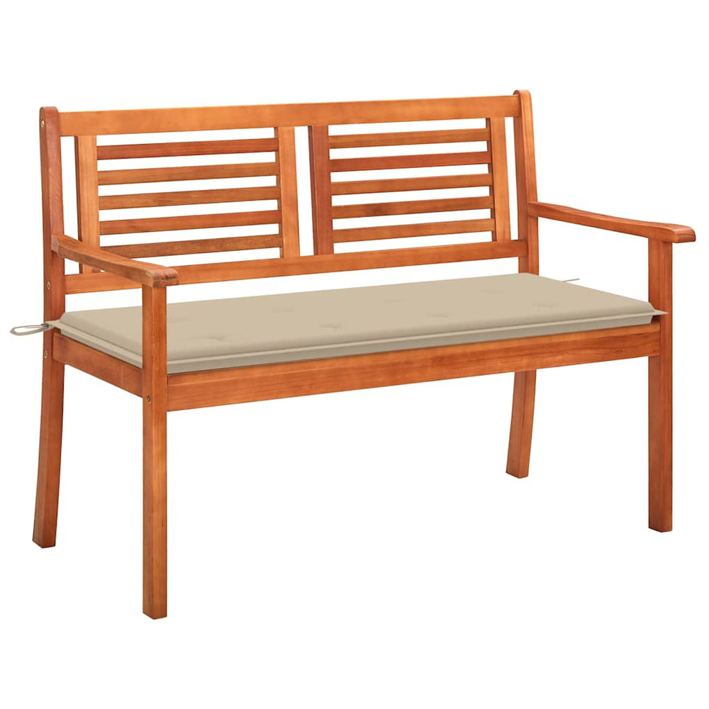 Two-seater garden bench with cushion, 120cm, solid eucalyptus wood