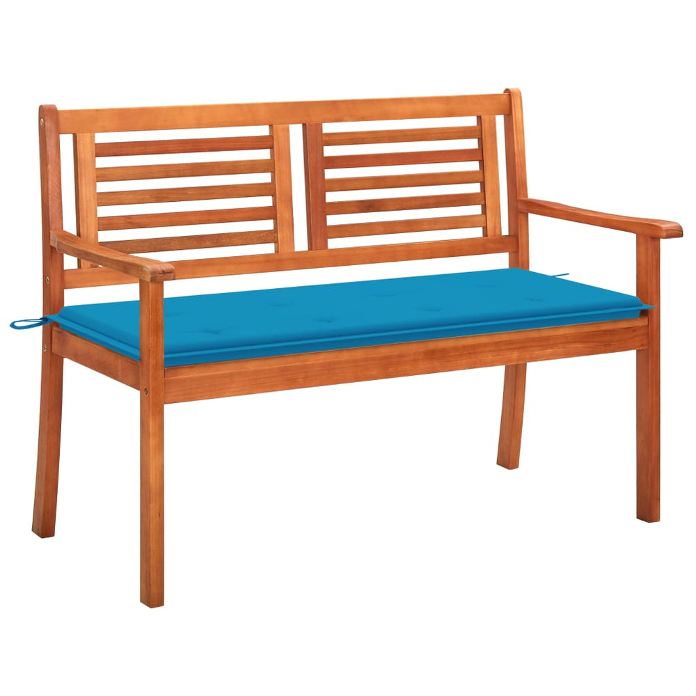 Two-seater garden bench with cushion, 120cm, solid eucalyptus wood