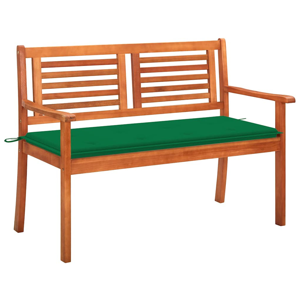 Two-seater garden bench with cushion, 120cm, solid eucalyptus wood